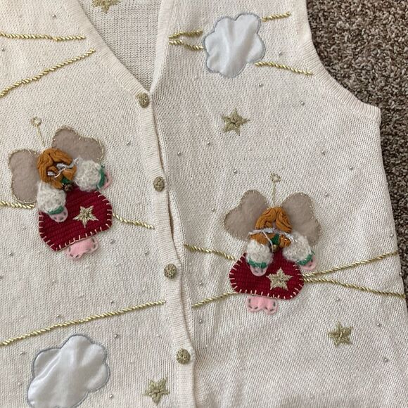 Bobbie Brooks Vintage Cream Angel Cloud Sweater Vest Large - Picture 8 of 13